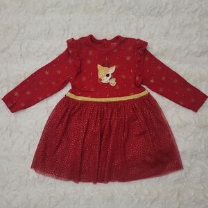 Primark Girl Red Reindeer Dress w/Gold Snowflakes Pattern Size 12-18 Months